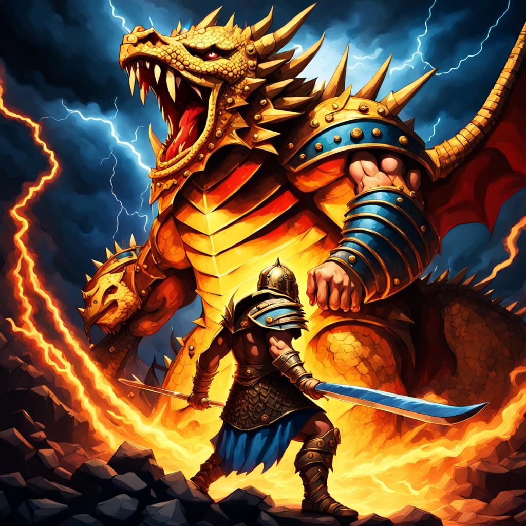 Gladiator Battles Dragon in Decayed Coliseum