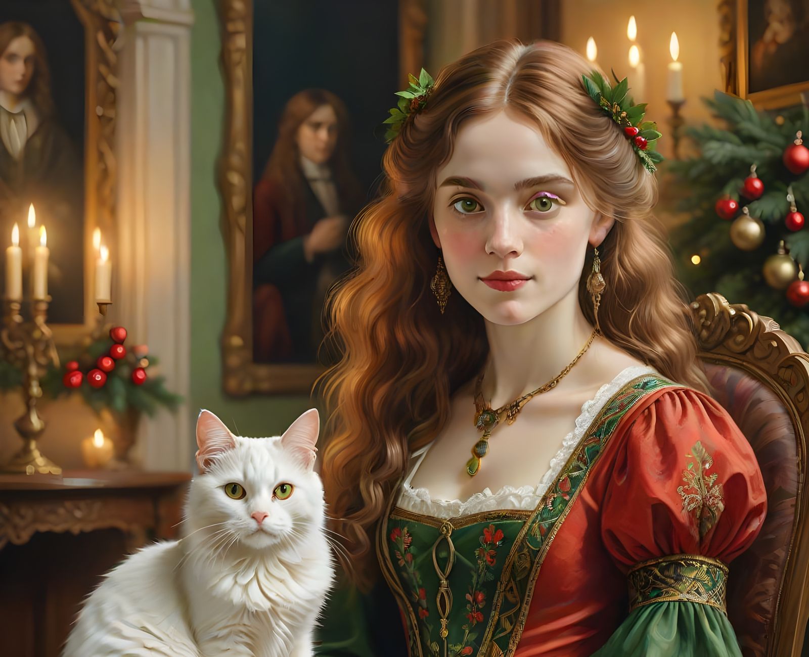 Elegant Christmas Portrait in Oil on Canvas