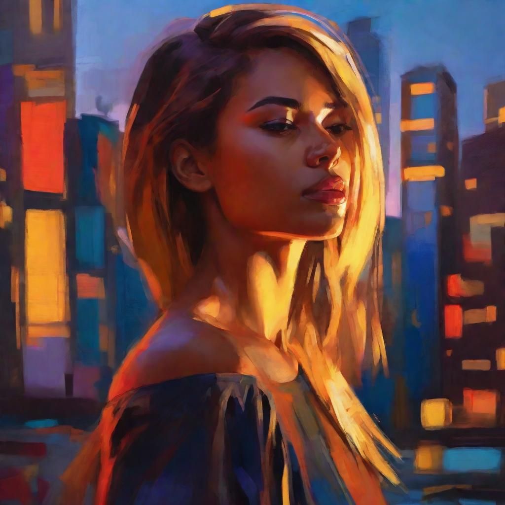Confident Woman in Oil Painting With Vibrant Colors