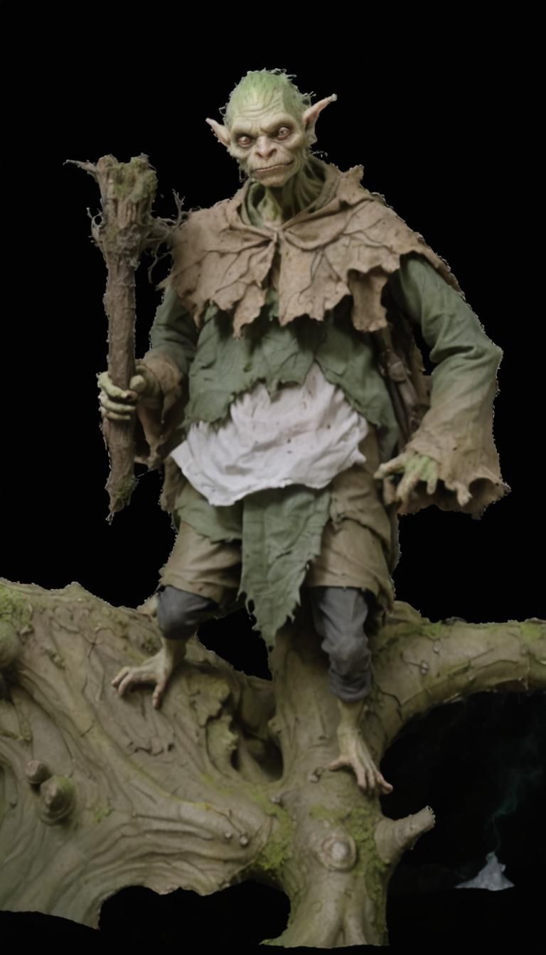 Mischievous Goblin in Misty Dark Fantasy Forest