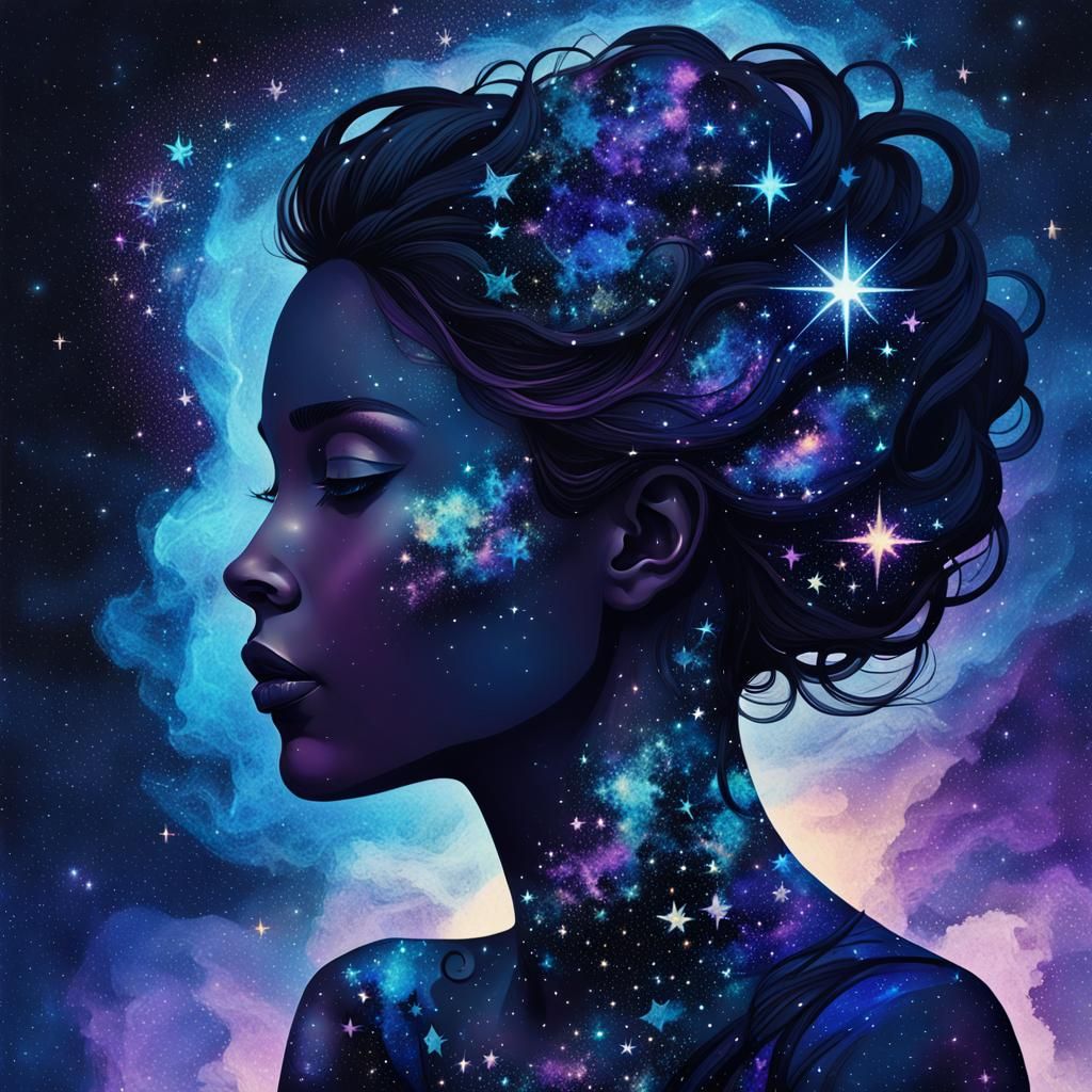 Woman Made of Stars in Surreal Silhouette Art