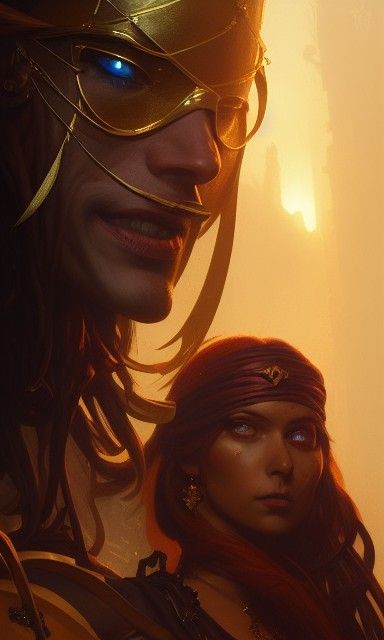 Romantic Pirate Portrait in Gold and Dark Tones
