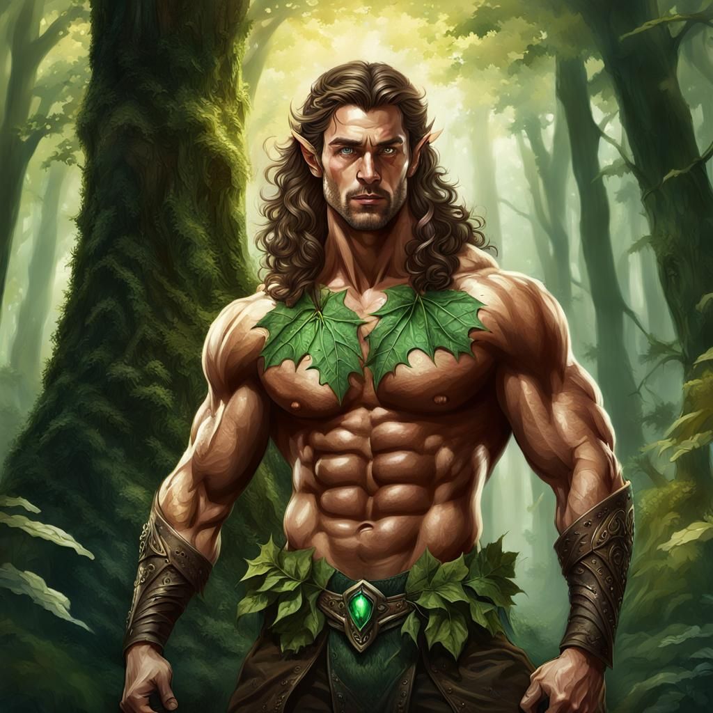 Muscular Elf in Magic Forest: Detailed Fantasy Art