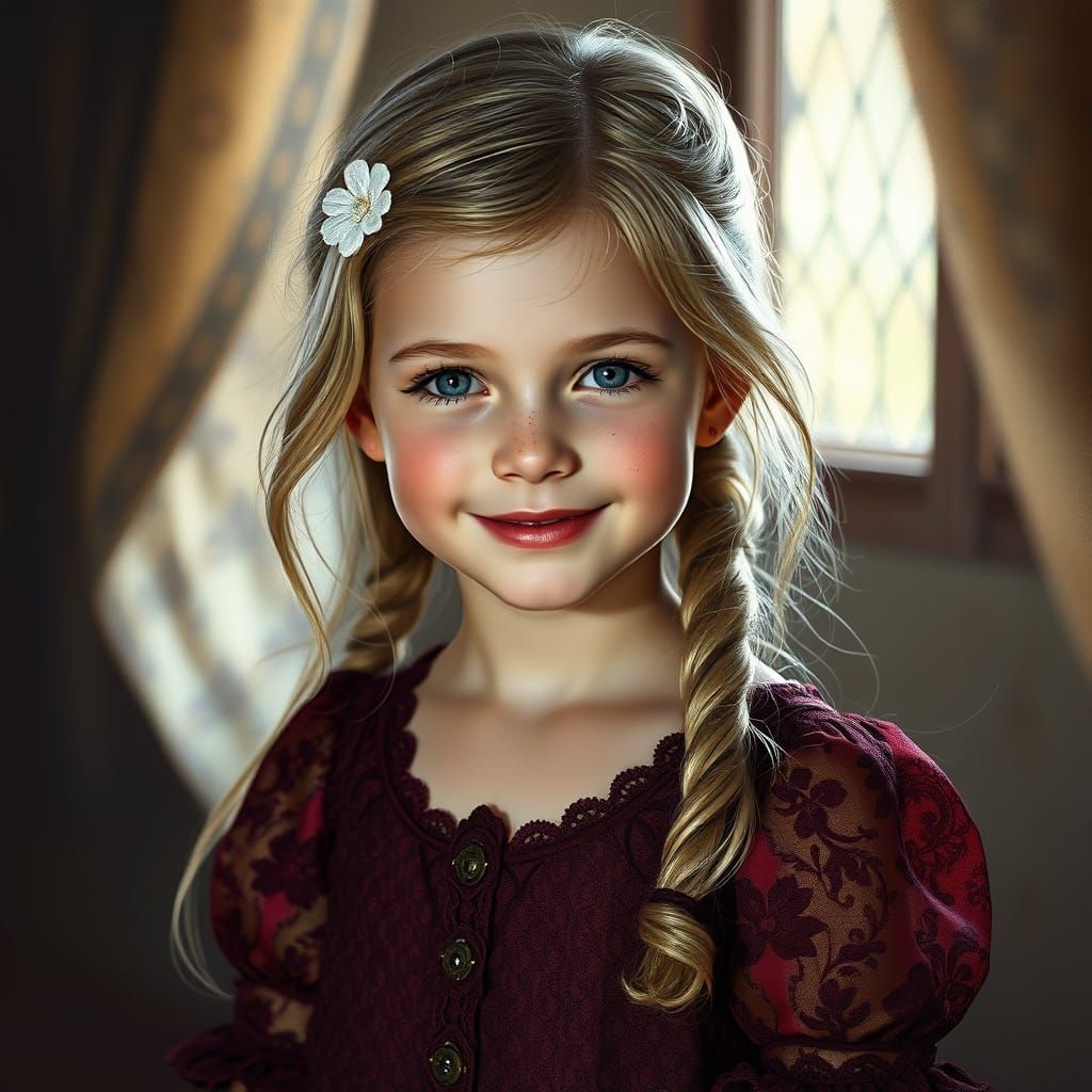 A cute smiling blonde child girl