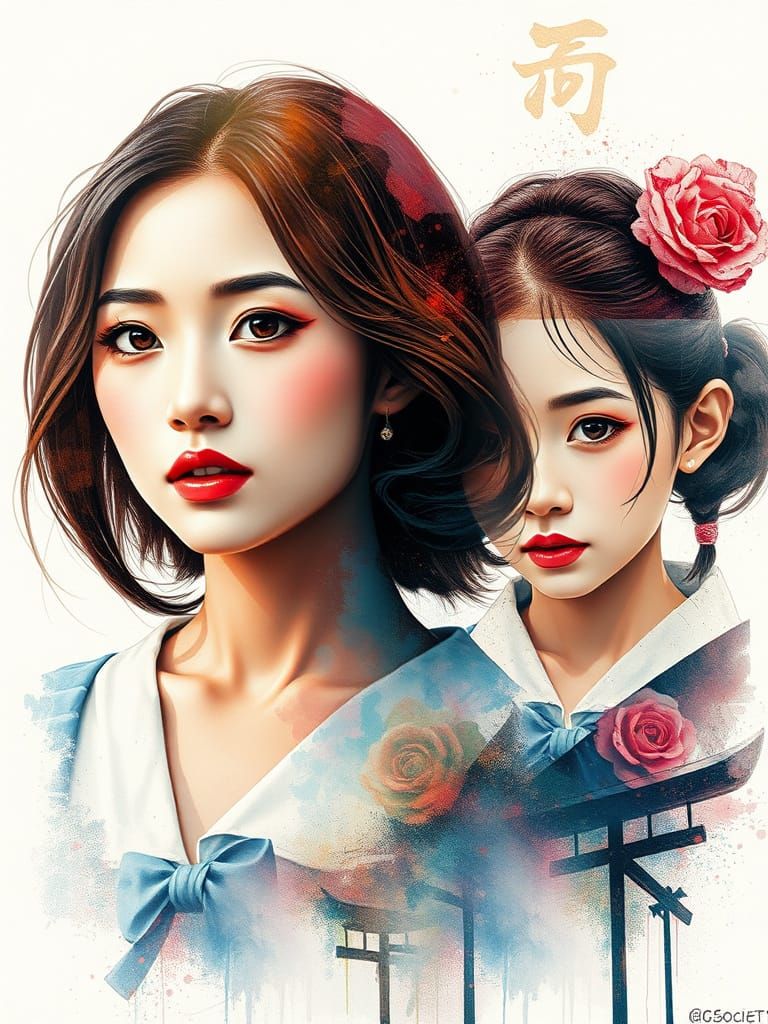 A Dreamy Double Exposure of a Woman and Her Youthful Self