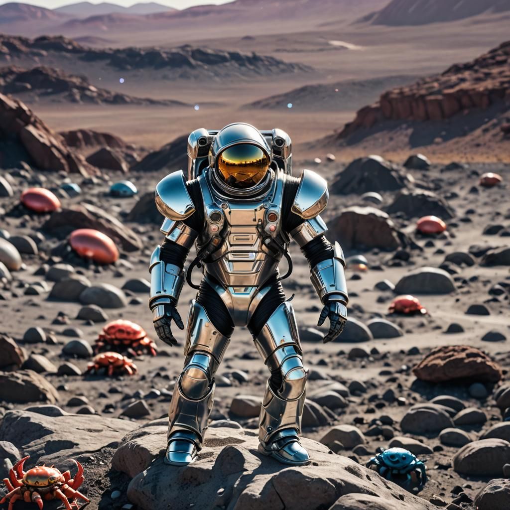 Astronaut on Crab Planet in Sci-Fi Photo