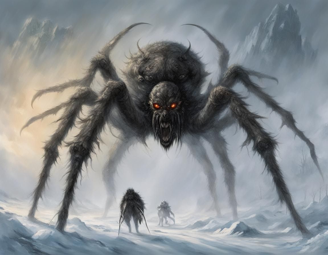 Arctic Humanoid Spider Monster in Dark Fantasy Style