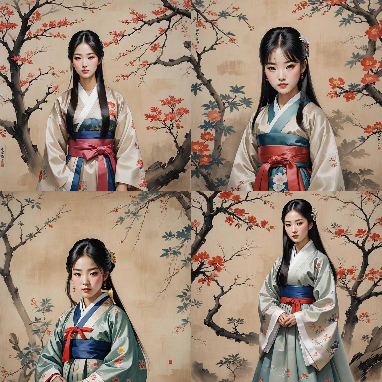 Korean Girl in Hanbok: Traditional Painting