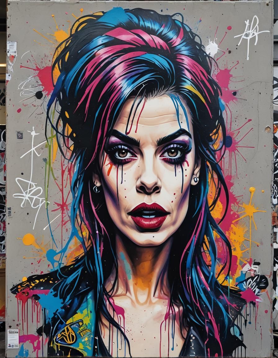Vibrant Graffiti Portrait of a Punk Icon in Street Art Style