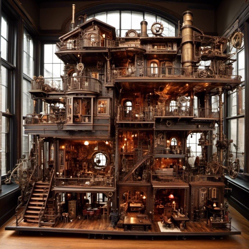 Steampunk Dollhouse with Miniature Engine