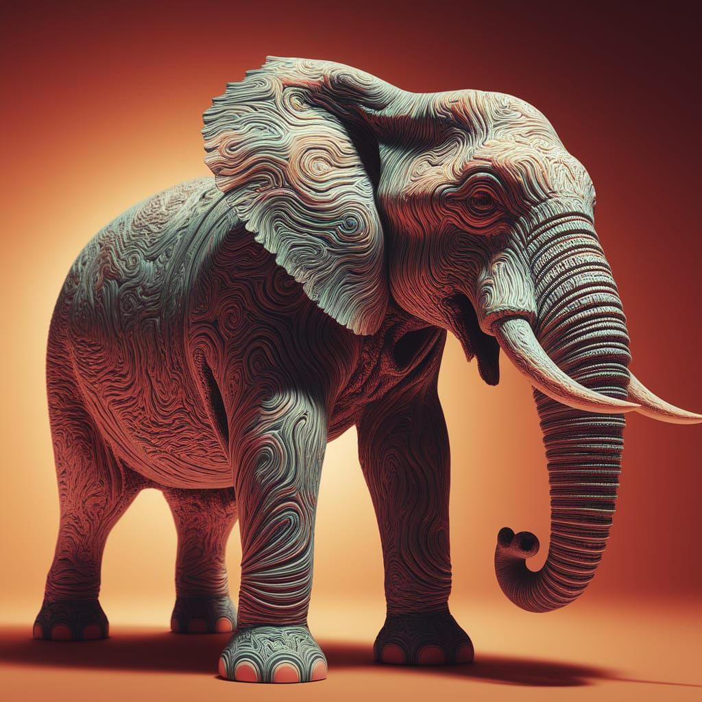 Vibrant Abstract Elephant Sculpture in Fractal Style