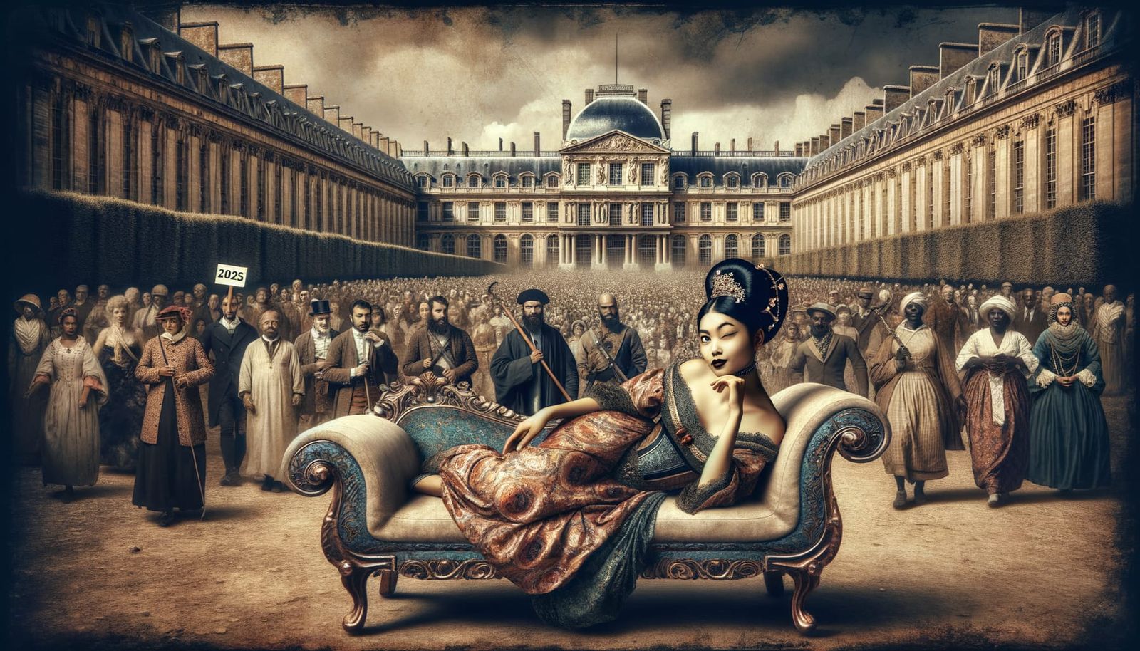 Dystopian Tuileries Garden with Reclining Courtesan