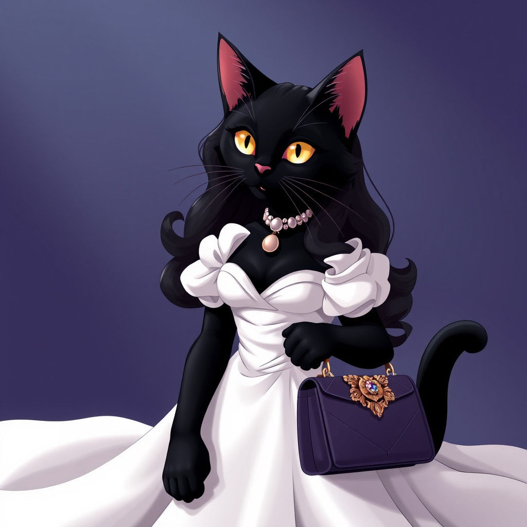 Black Cat in White Gown: Anime Style