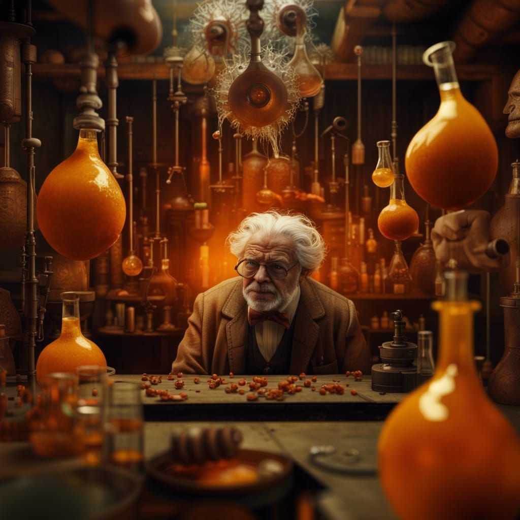 Crazy Scientist Working With Brains and Eyes