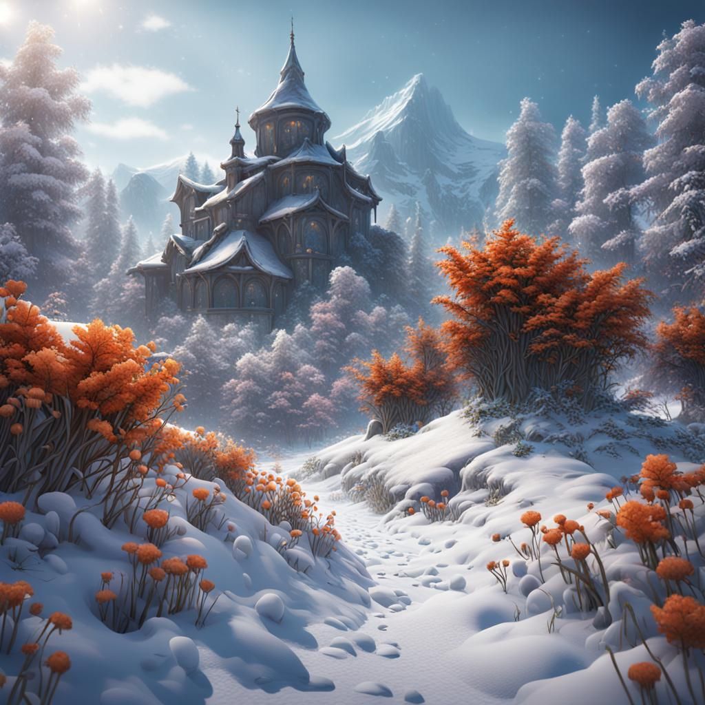 First Snow Flowers: Detailed Fantasy Matte Painting