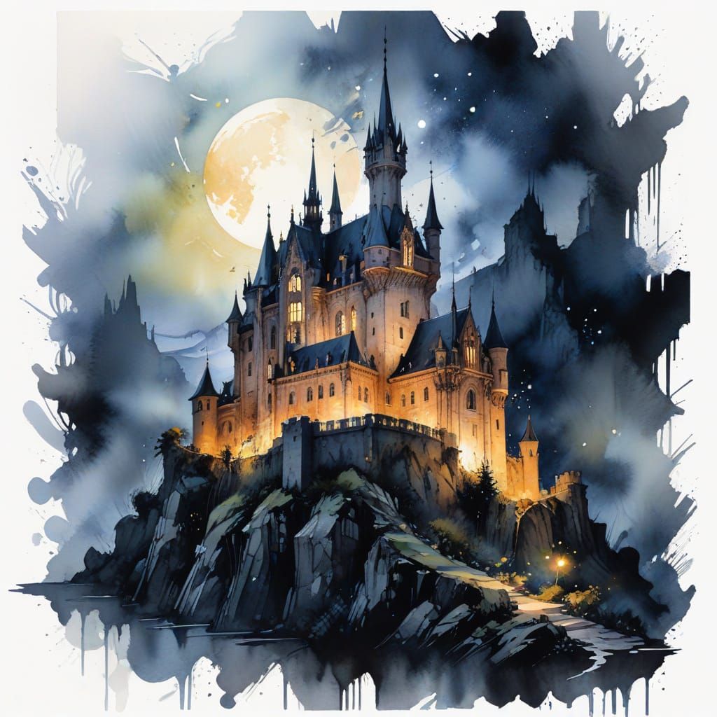 Ethereal Gothic Castle in Moonlit Splendor
