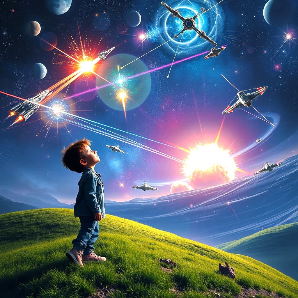 Epic Space Battle in a Maximalist Digital Matte Painting