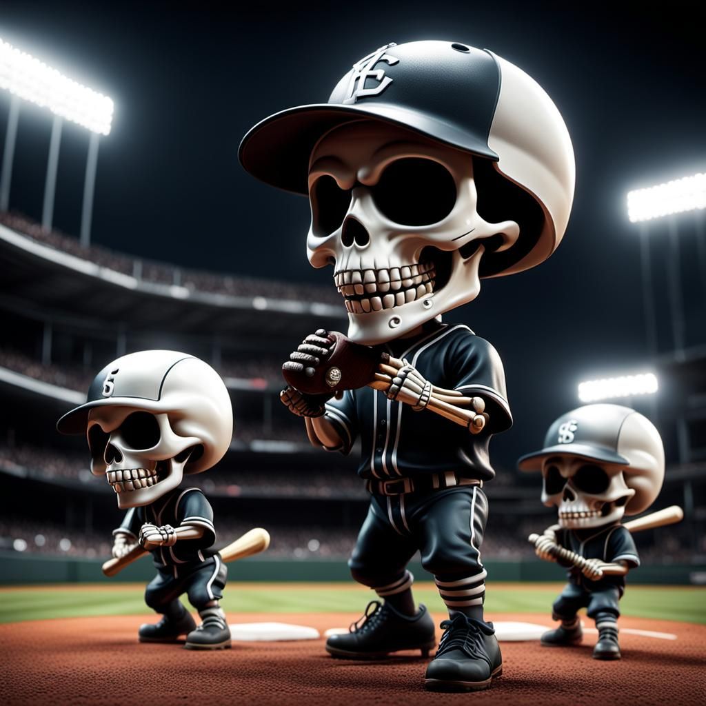 Chibi Skeletons Play Baseball in Ominous Stadium
