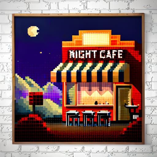 Pixel Art Sign for Night Cafe