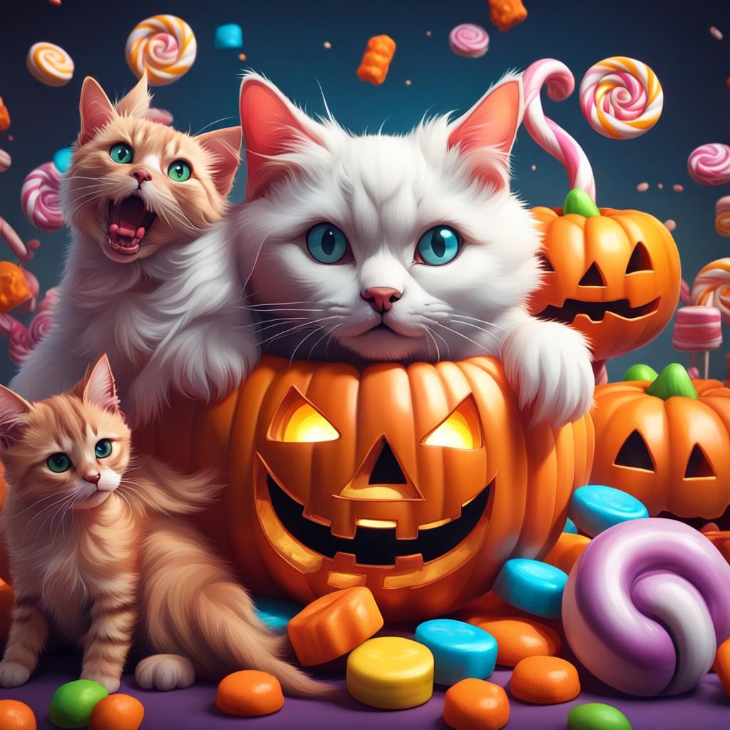 Halloween Candyland Portrait with Cats and Dogs