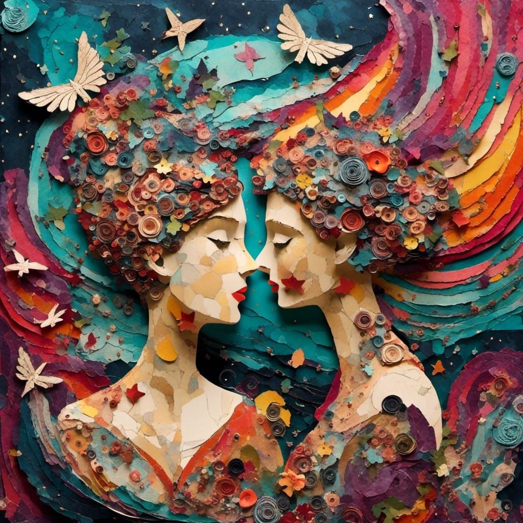 Neocubist Collage Portrait of Lesbian Couple