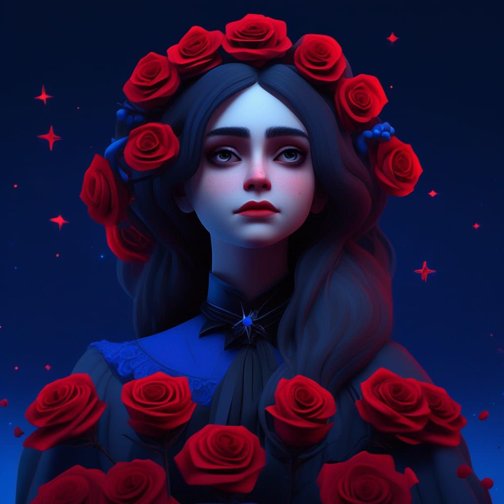 Eerie Gothic Woman with Roses in 3D Art