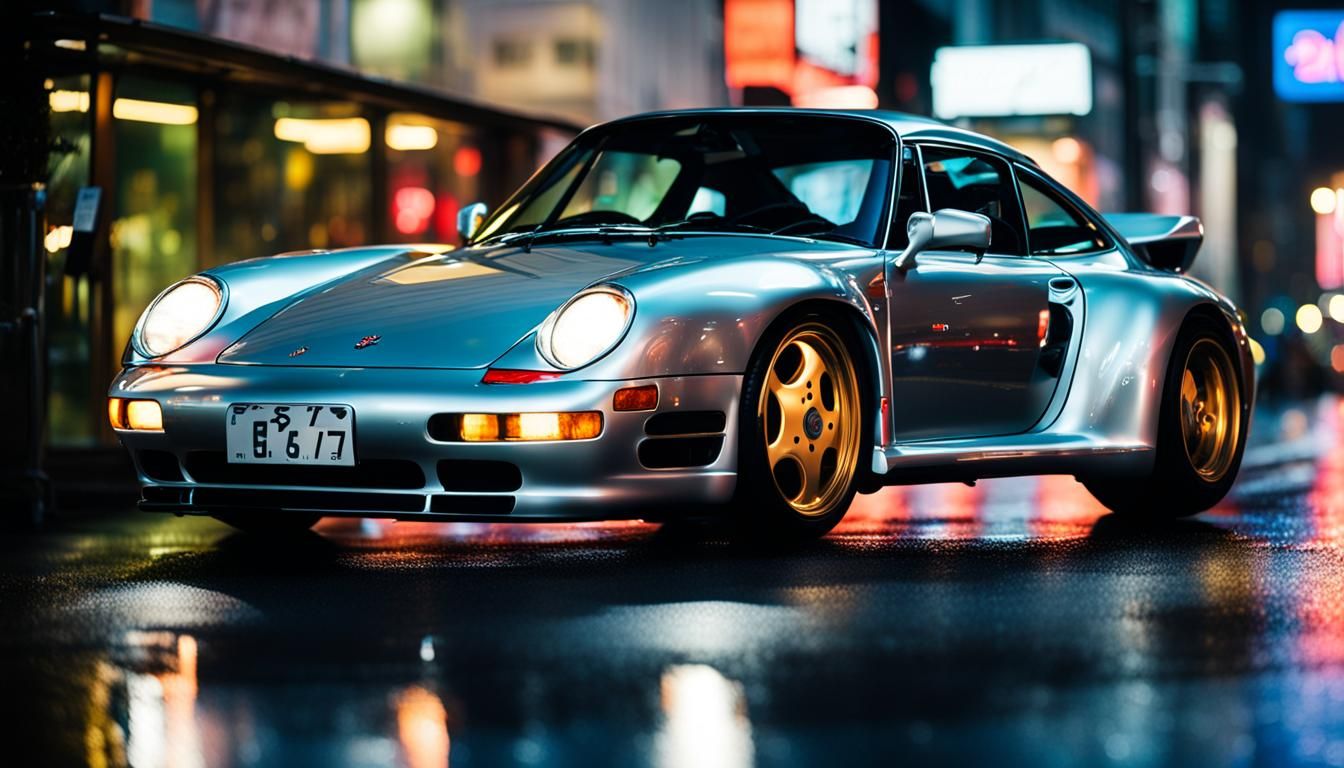 Porsche 959 in Rainy Tokyo Nightscape