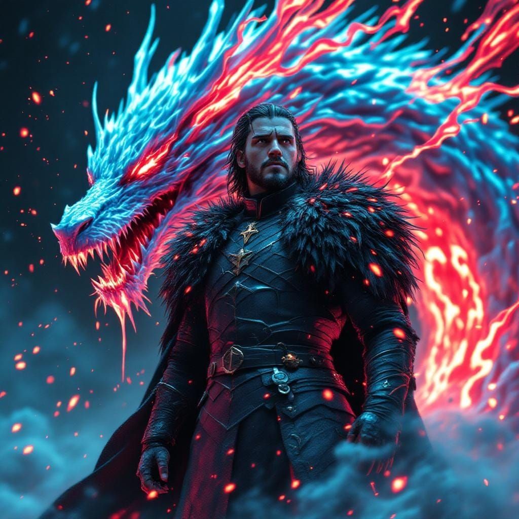 Jon Snow and Ice Dragon in 3D Anime Style