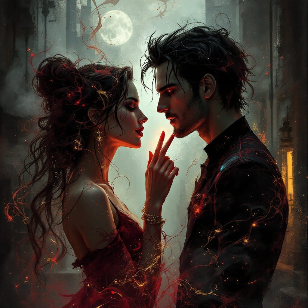 Noir Abstract Realism: Poisoned Kiss in Shadow