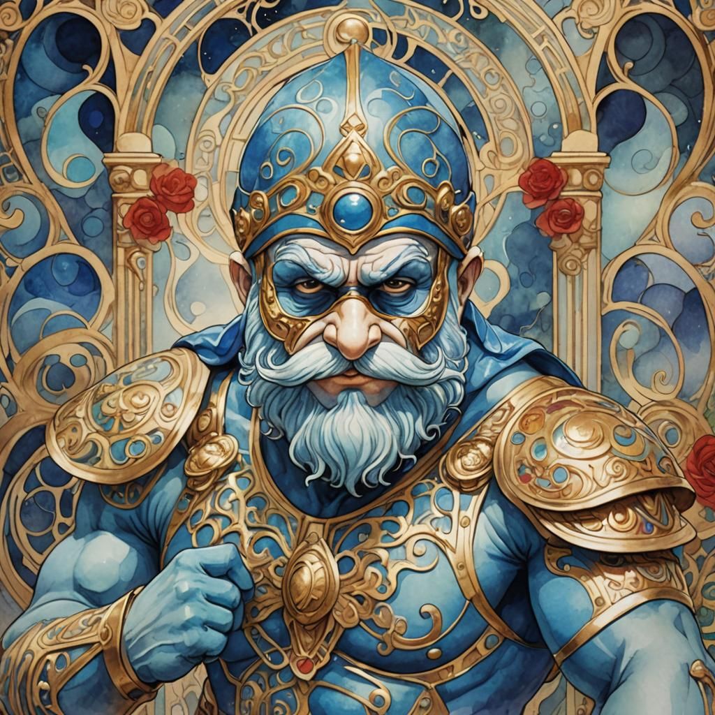 Papa Smurf as Wrestler in Art Nouveau Style