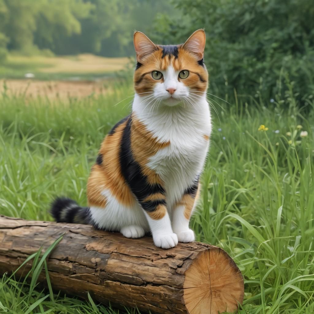 Just a calico cat on a log