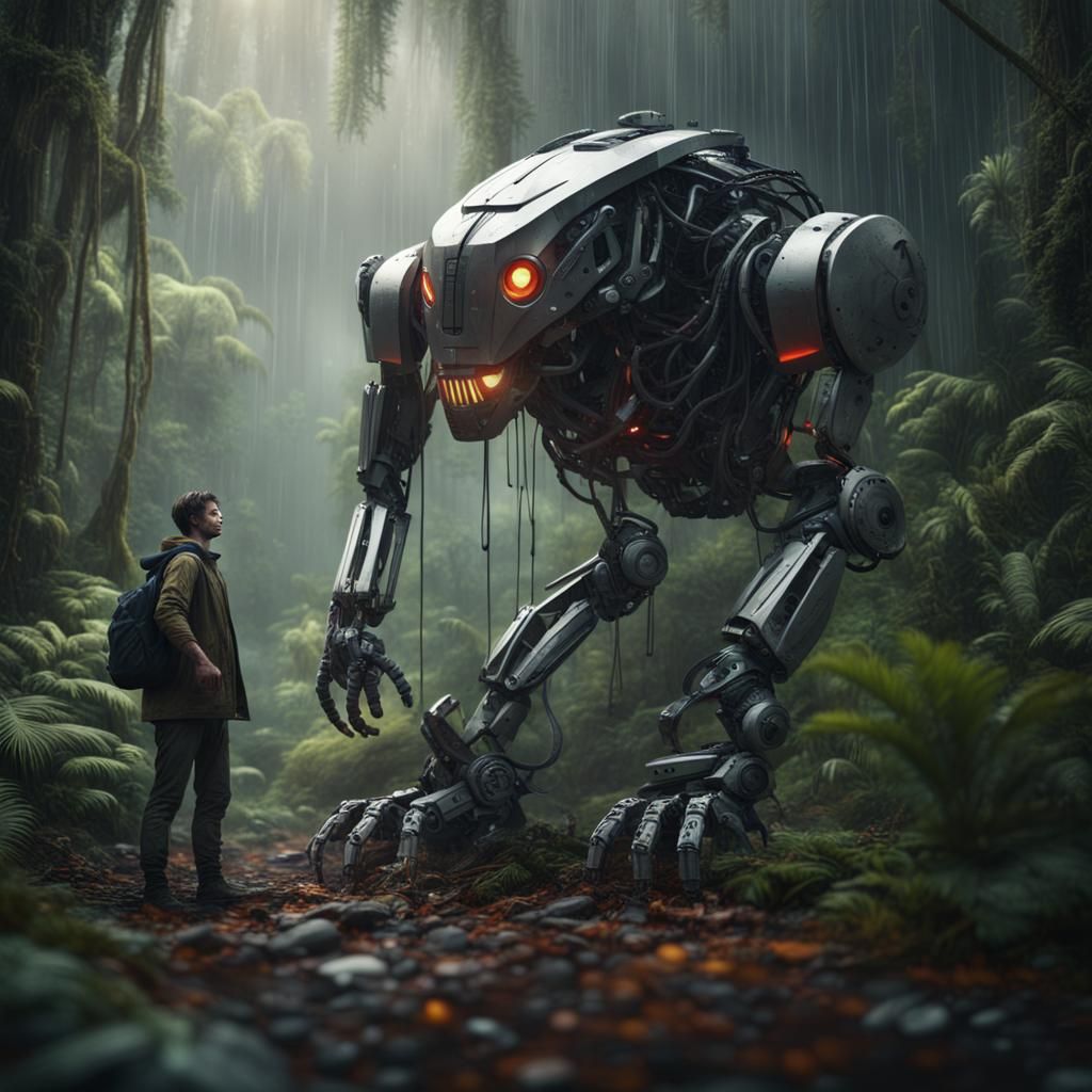 Robot Examines Remains in Rainforest: Digital Matte Painting