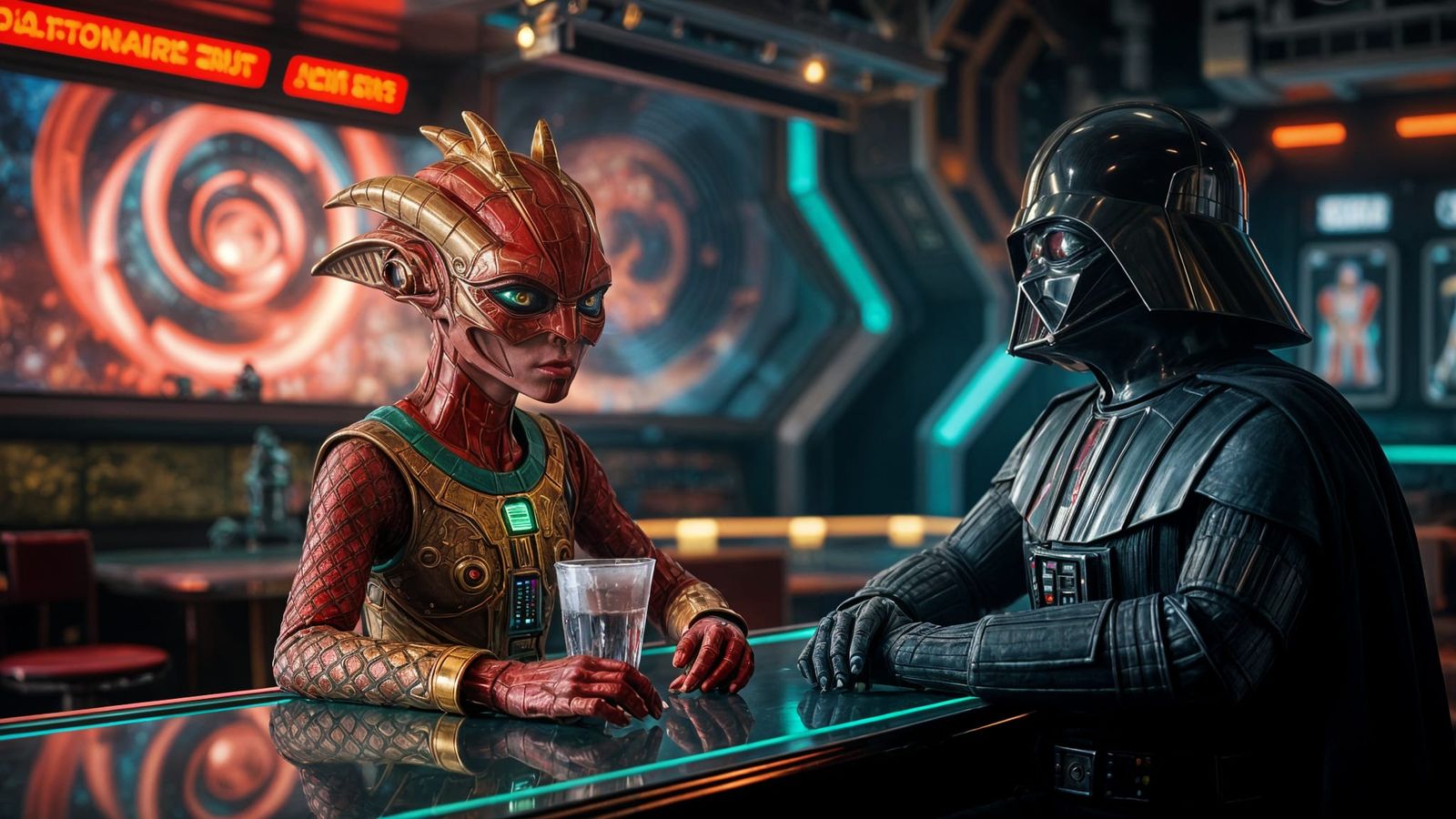 Alien and Darth Vader at Space Station Bar