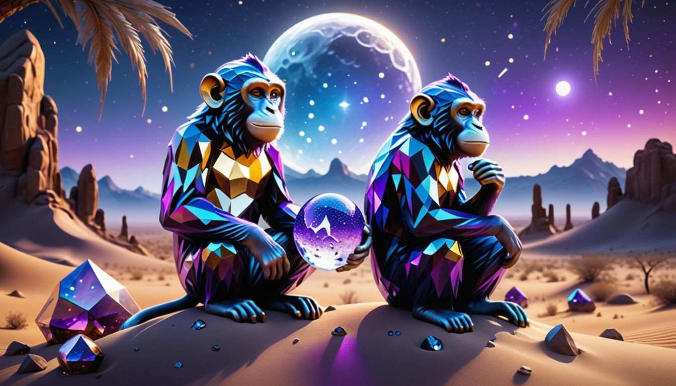 Crystal Monkey in Desert Reflects Milky Way