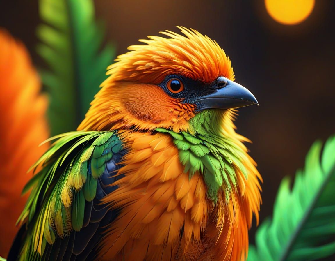 Neon Bird in Hyper-Realistic Oil Painting Style