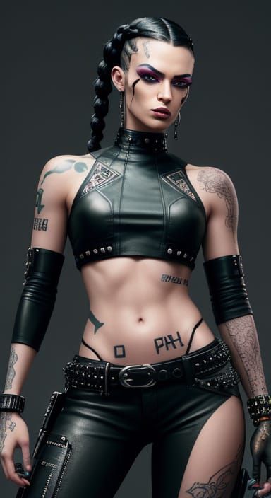 Cyberpunk Goddess with Edgy Aesthetic and Metallic Accents
