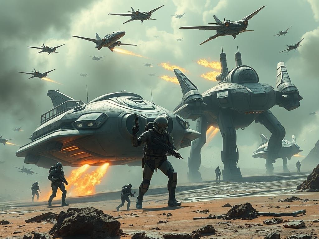 Futuristic Beach Landing on Alien World: Retro Sci-Fi Style