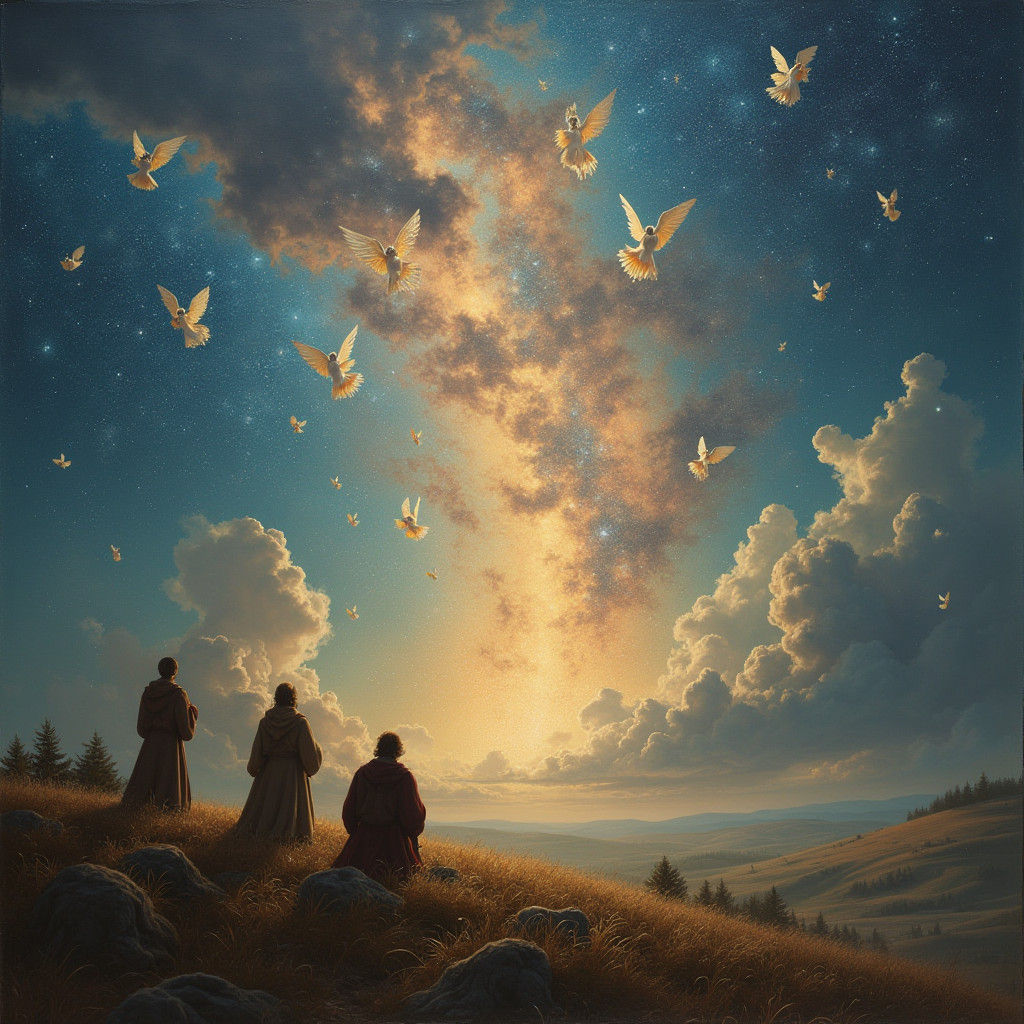 Angels Descending: A Majestic Oil Painting