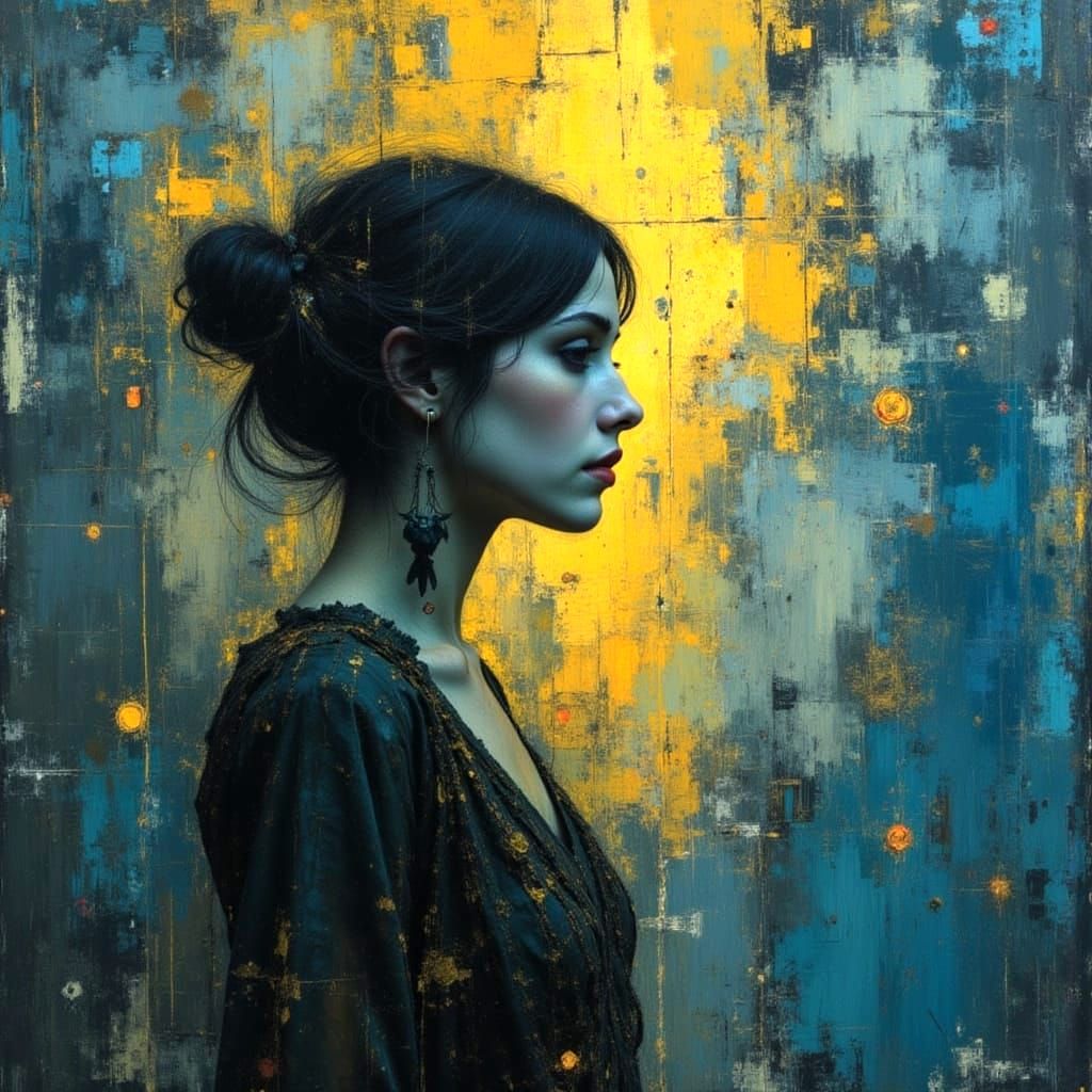 Dramatic Portrait in Stormy Hues with Fiery Accents