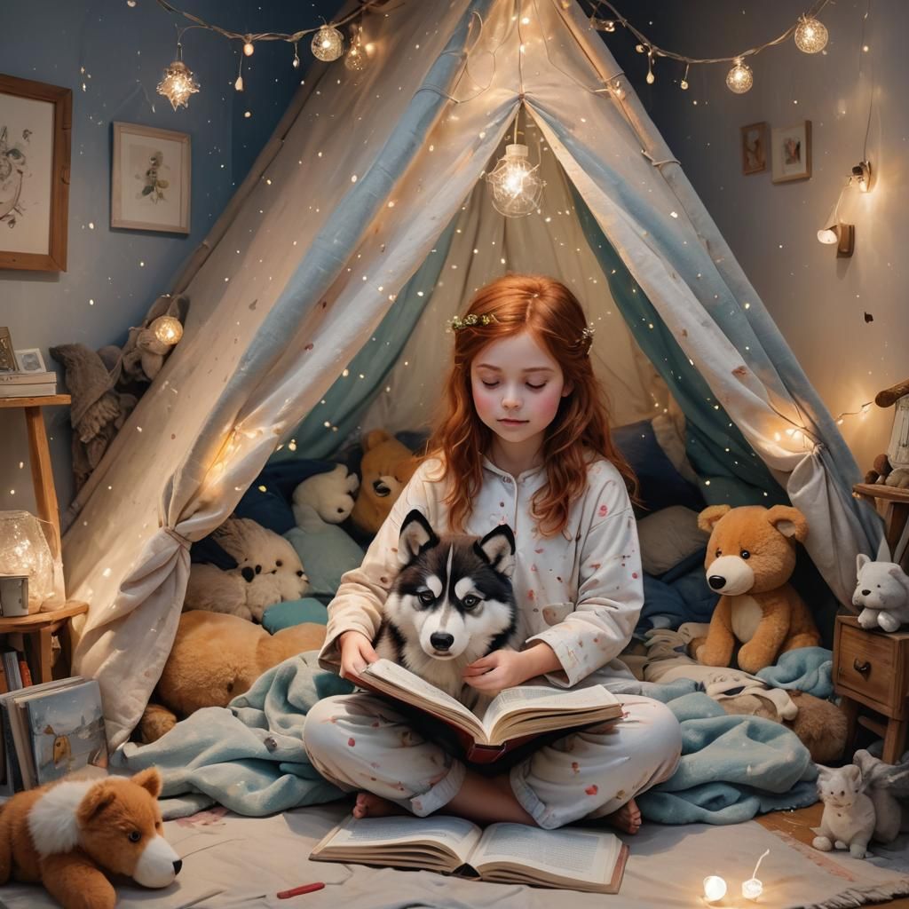 Magical Story Time: Girl and Husky in Tent
