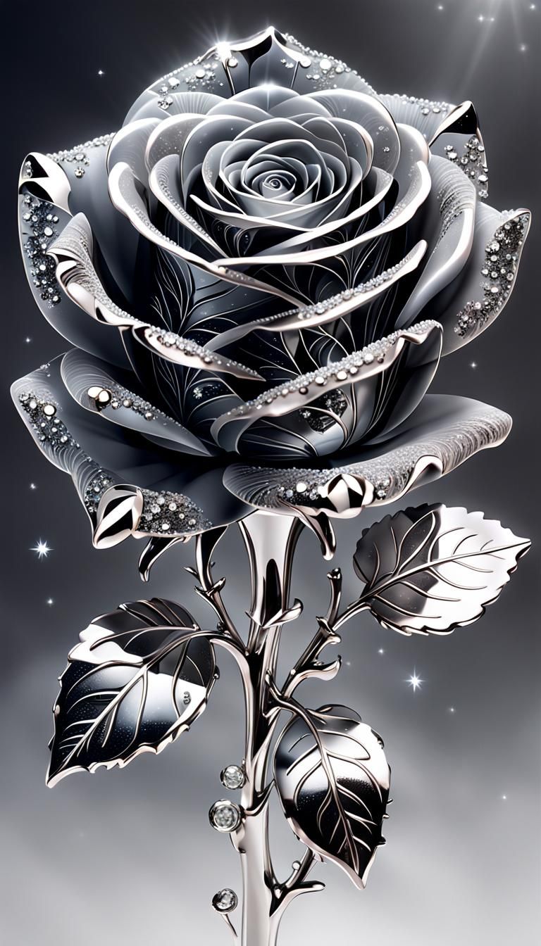 Monochrome Crystal Rose with Silver Stem Nebula Patterns