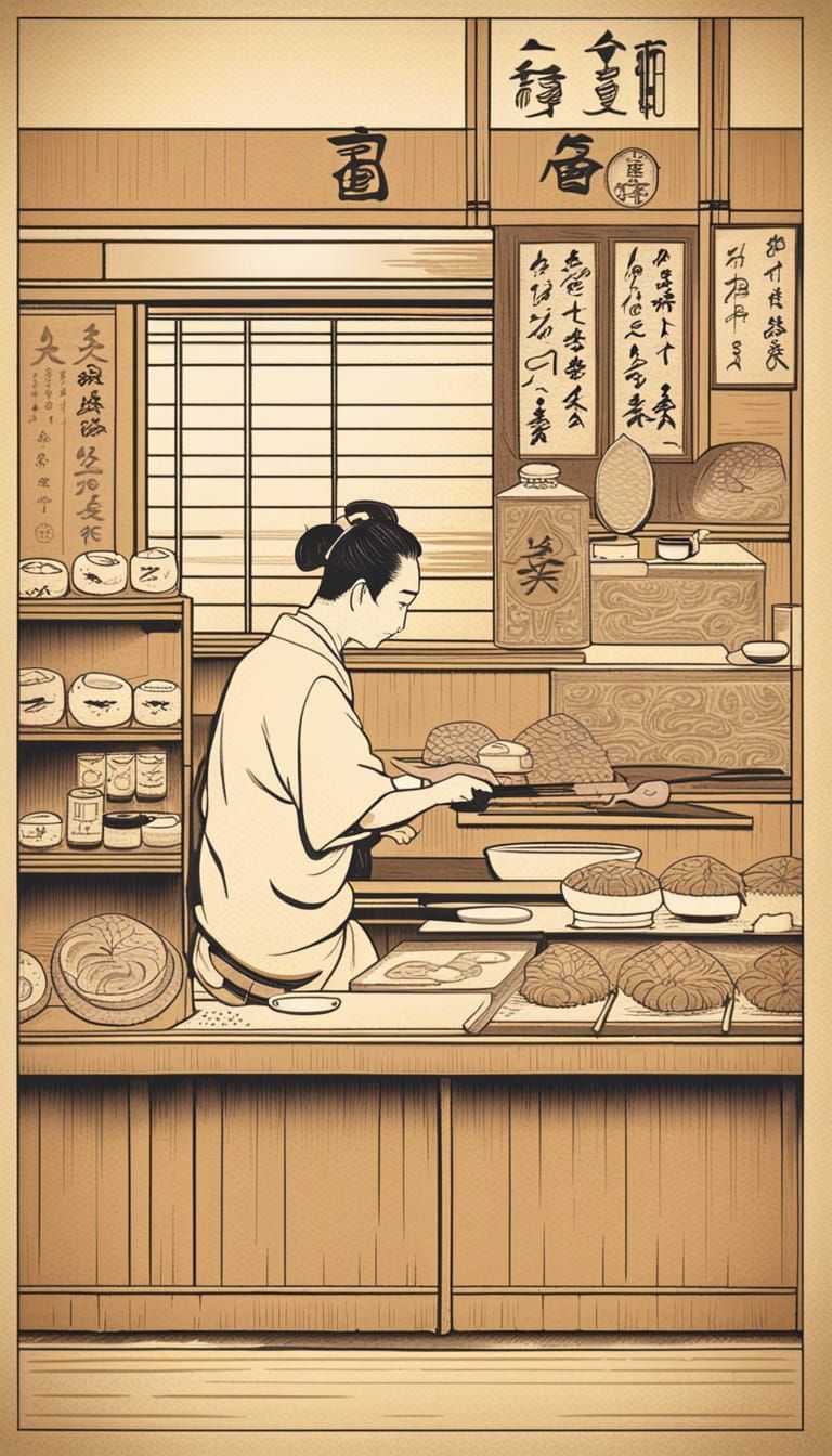 Kyoto Sushi Master: Chinese-Style Line Art