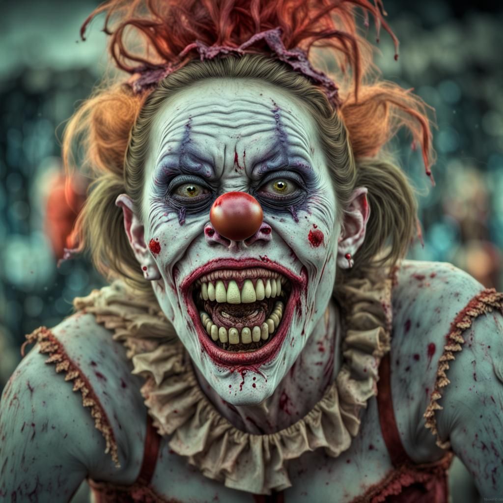 Hyperrealistic Zombie Clown Monkey Woman