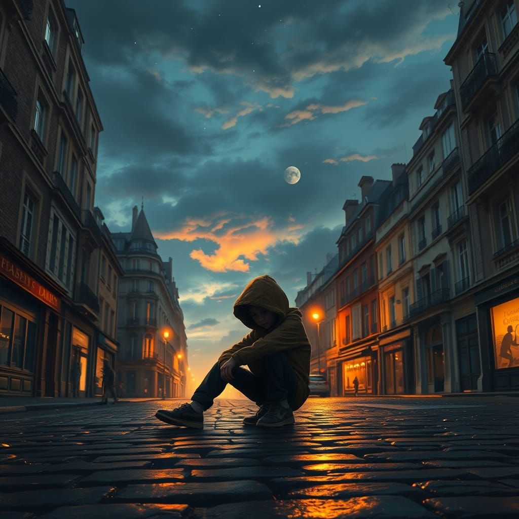 Ethereal Parisian Street Scene at Dusk