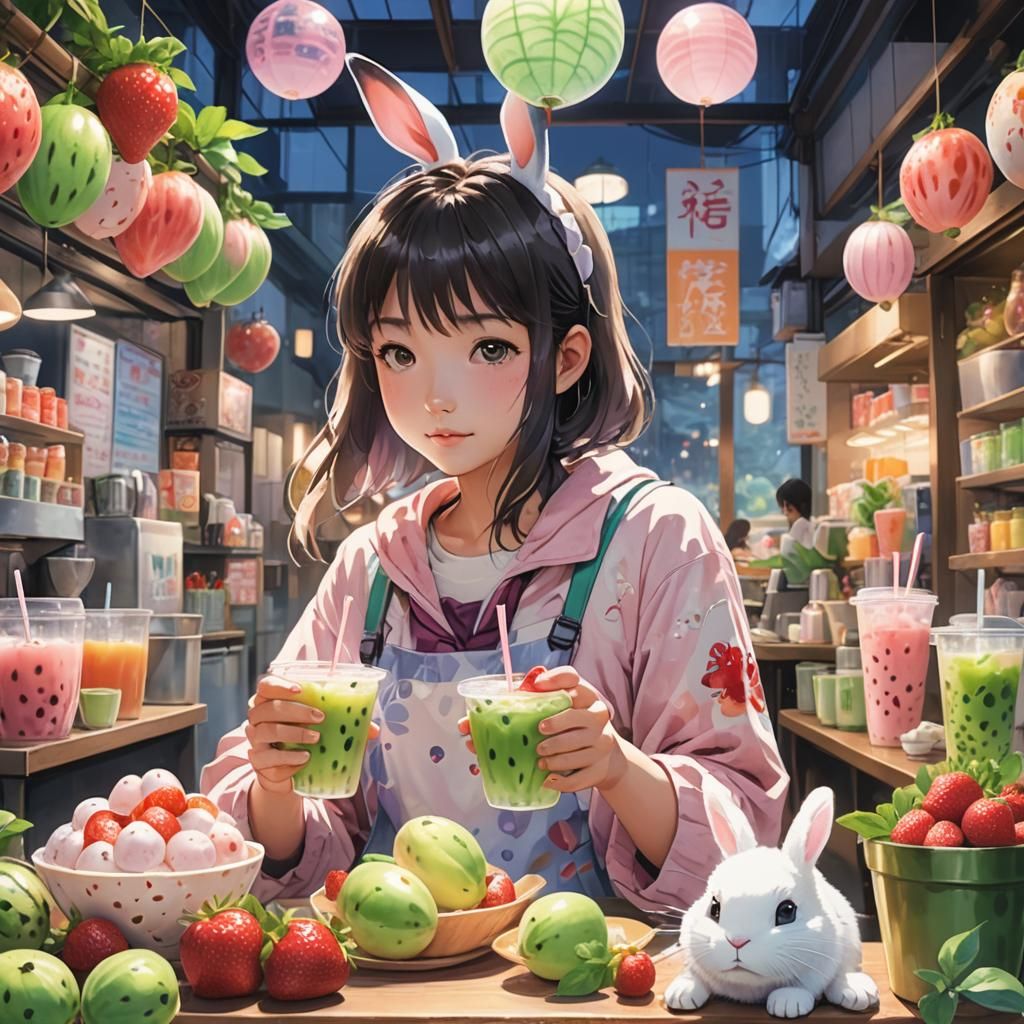 Anime Girl with Sweets in Watercolor Style