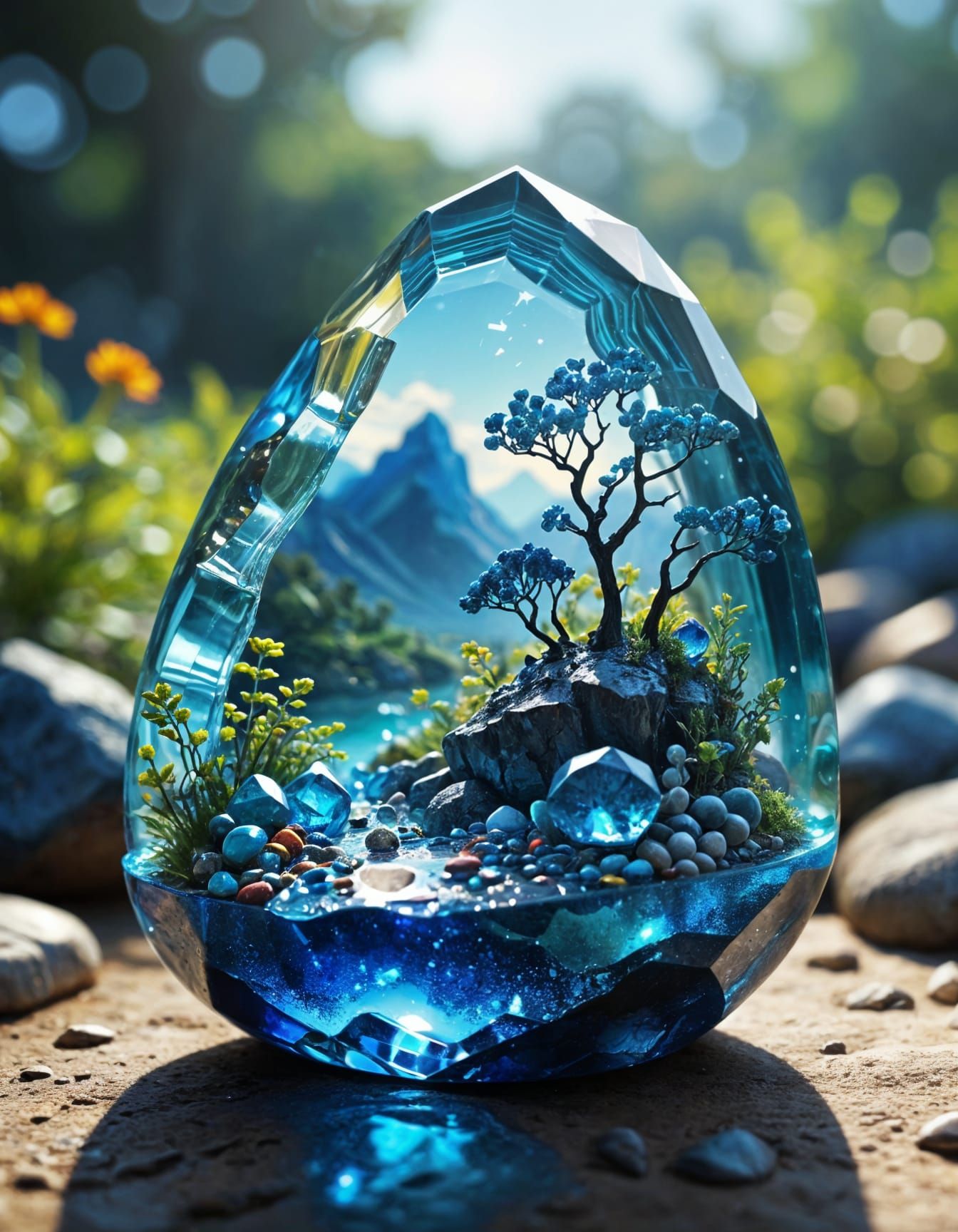 Vibrant Glass and Gemstone Surreal Landscape in Photorealist...