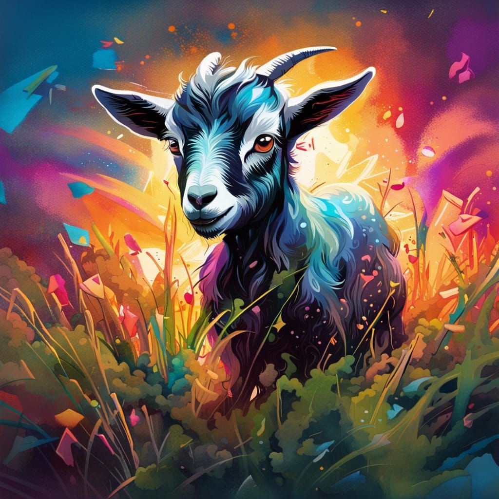 Baby Goat Dusk Scene in Graffiti Art Style