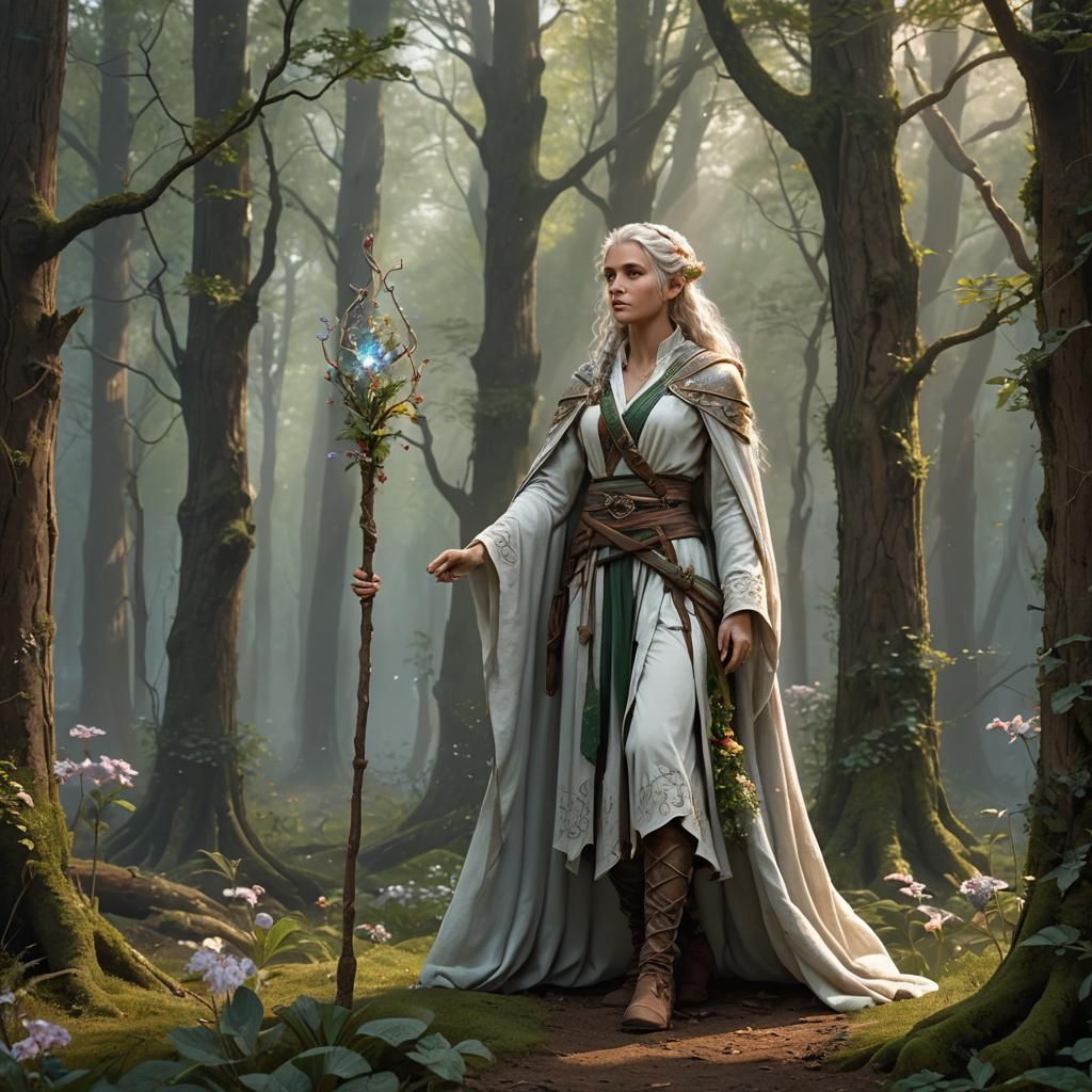 Beautiful Half-Elf in Misty Forest: Fantasy Concept Art