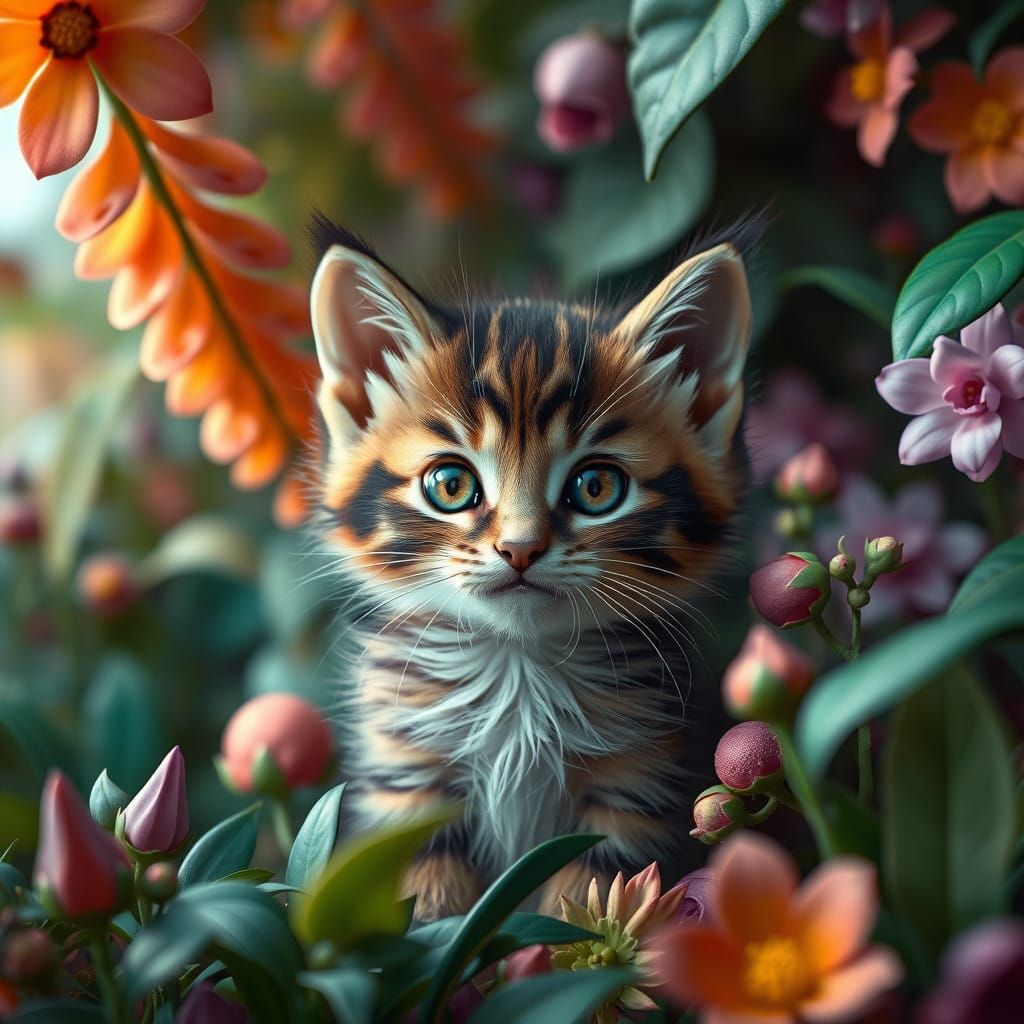 An image of a kitten fully contained within the frame, with no parts cut off. Ensure the entire kitten is visible and ce...