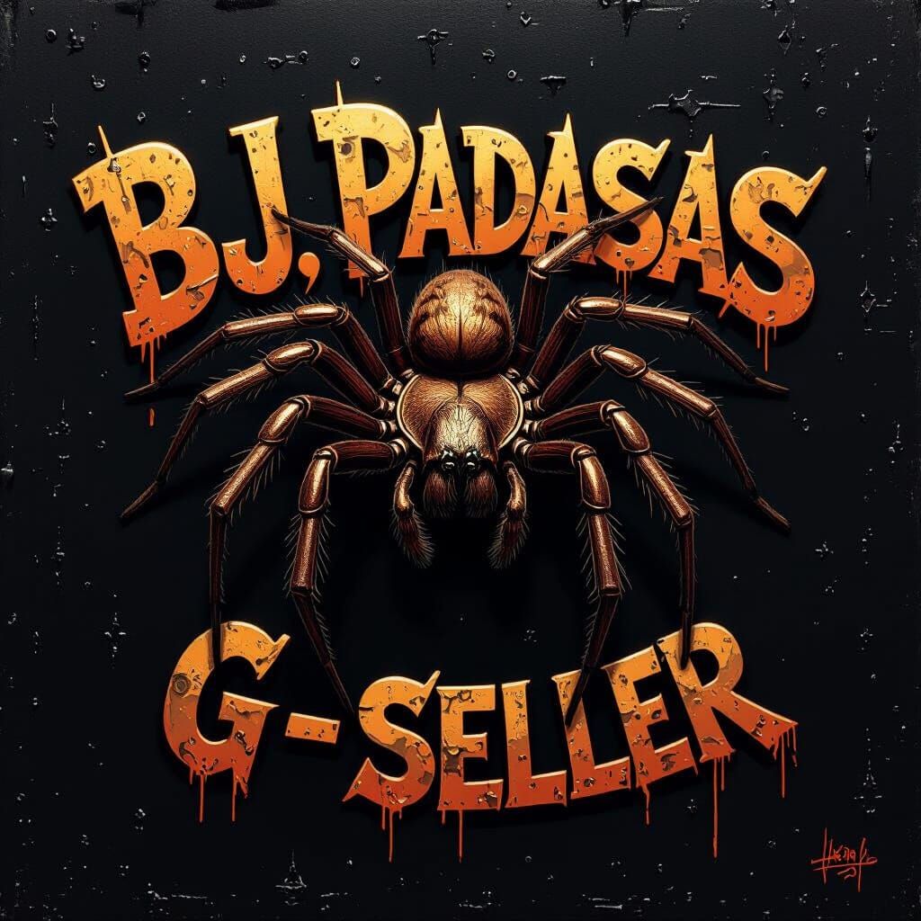 Metallic Spider Logo with Graffiti Font on Black